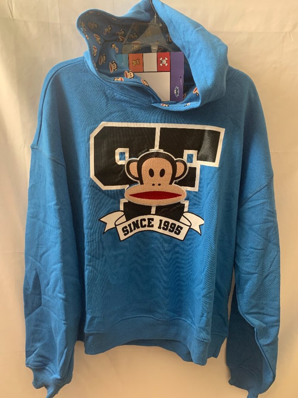 PAUL FRANK Julius the Monkey Embroidered Hoodie Sweater in Blue Sz LARGE